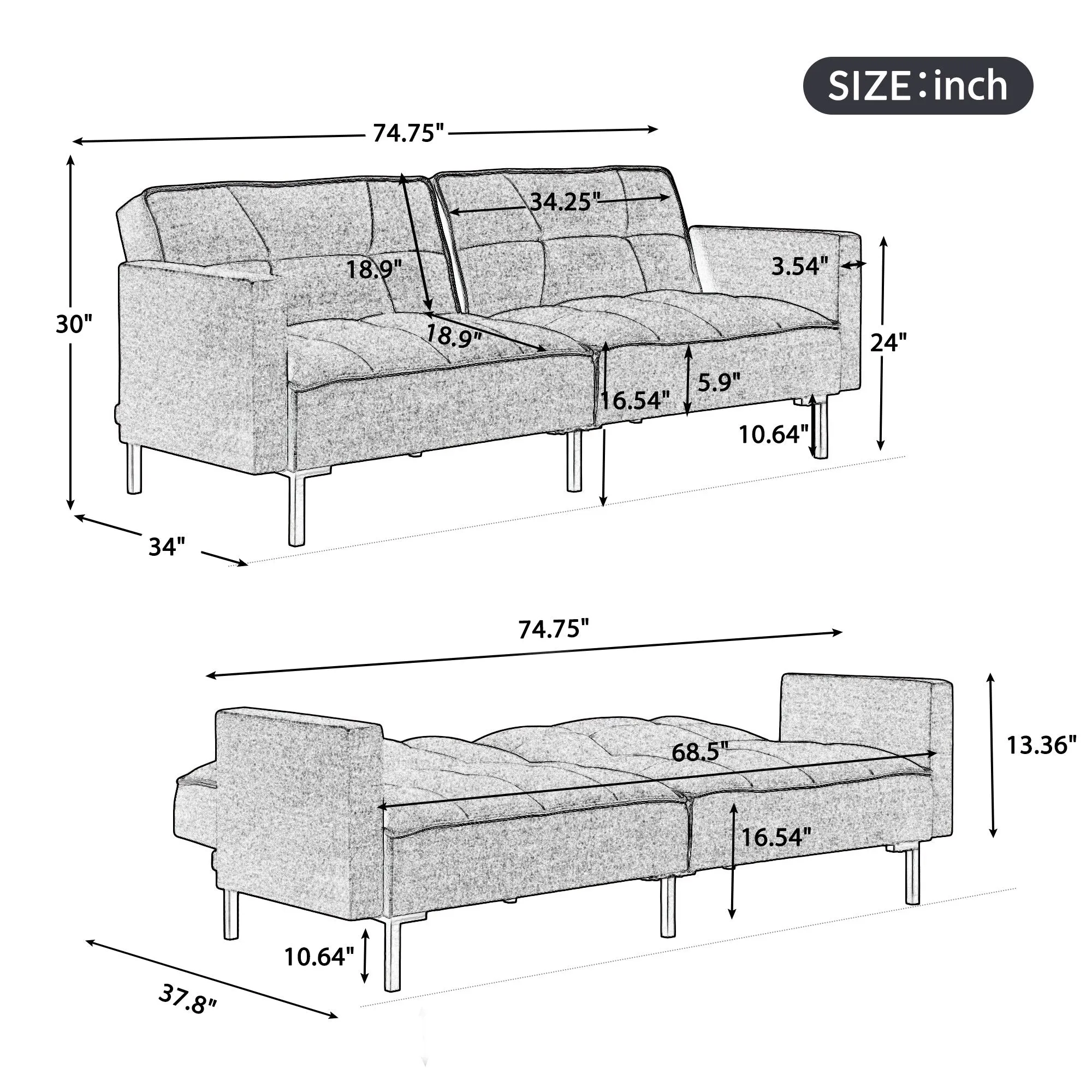 Linen Modern Convertible Folding Sofa Bed