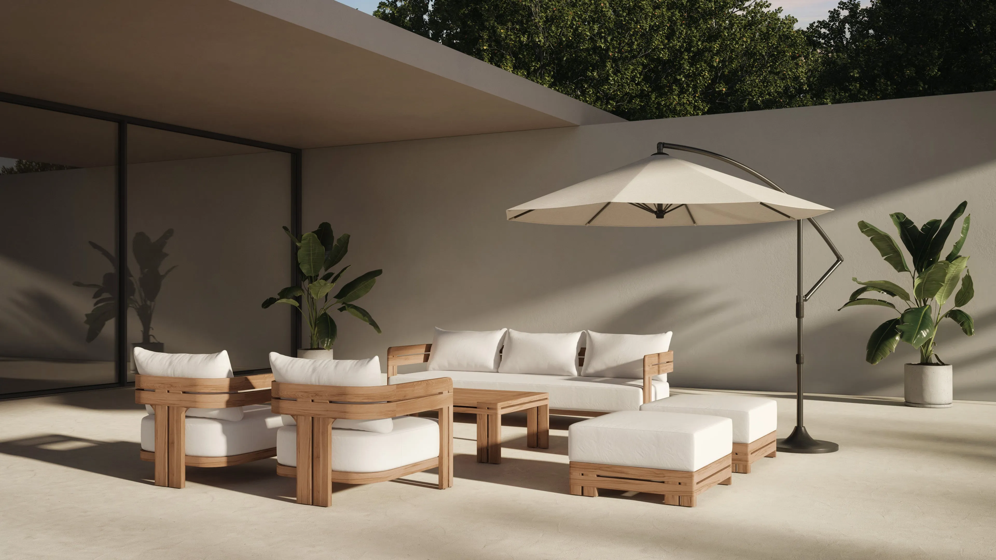 Lusso - Lusso Outdoor Sofa, Natural Teak with White Cushions