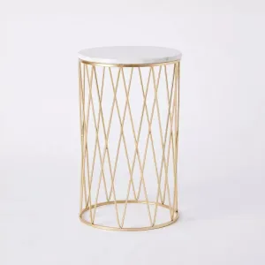 Luxurious Marble Top End Table With Gold Metal Base By APT