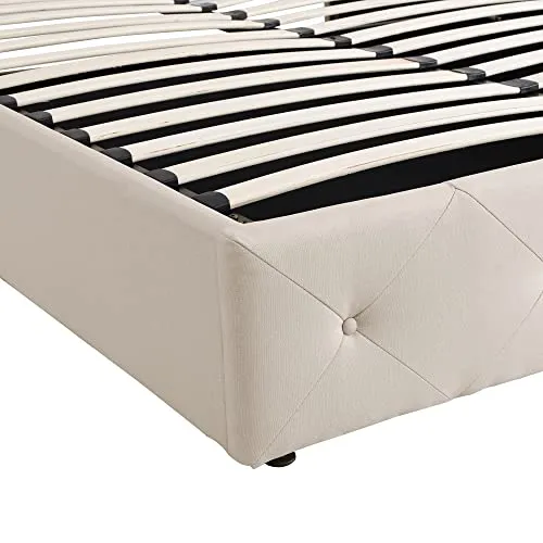 Merax Queen Size Upholstered Platform Bed with a Hydraulic Storage System - Beige