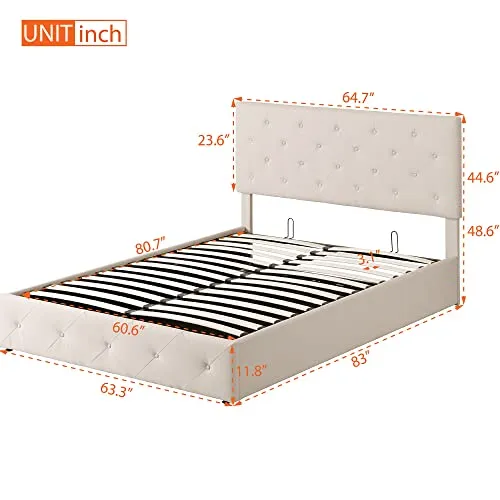 Merax Queen Size Upholstered Platform Bed with a Hydraulic Storage System - Beige