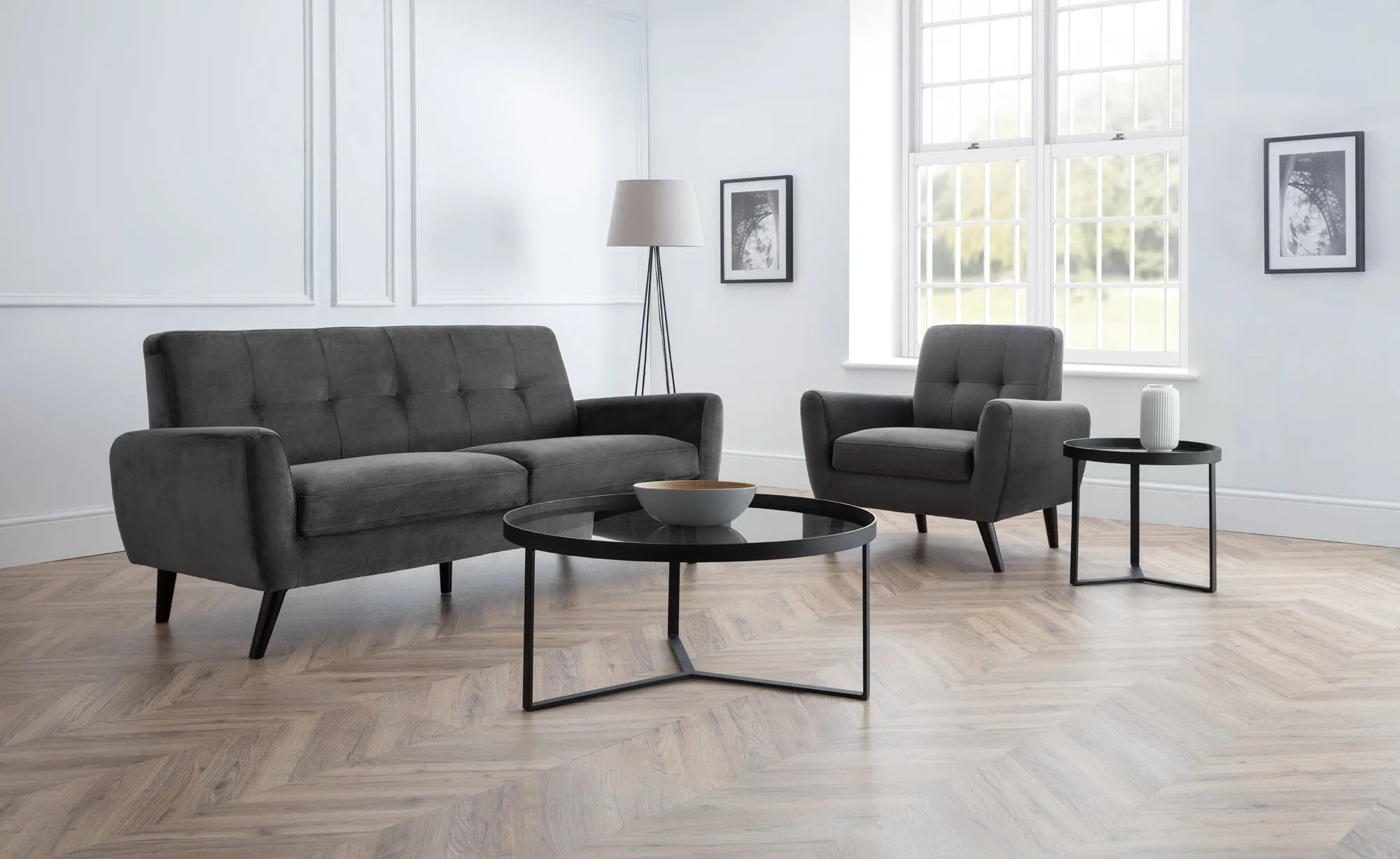 Monza 2 Seater In Dark Grey Velvet