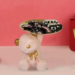 Nantan Cool Dog Showpiece with Tray - Multifunctional Home Decor for Keys, Phone, Wallets, and More - Unique Shelf and Tabletop Decoration (Multicolor-6 * 4 in) (Peach)