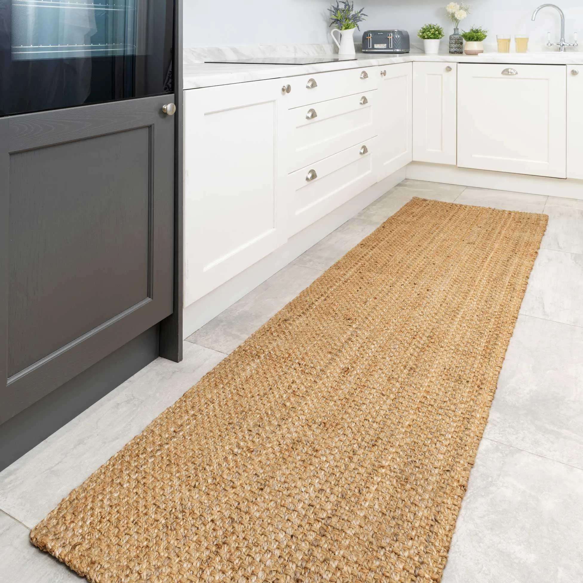 Natural Rustic Brown Bound Jute Hallway Runner  Rug