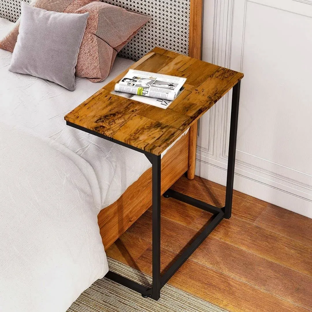 Oliviahome Sofa Side End Table, C Shaped Table Laptop Holder, End Stand Desk Coffee Tray Side Table, Notebook Tablet Beside Bed Sofa Portable Workstation, Over Bed Table (Walnut)