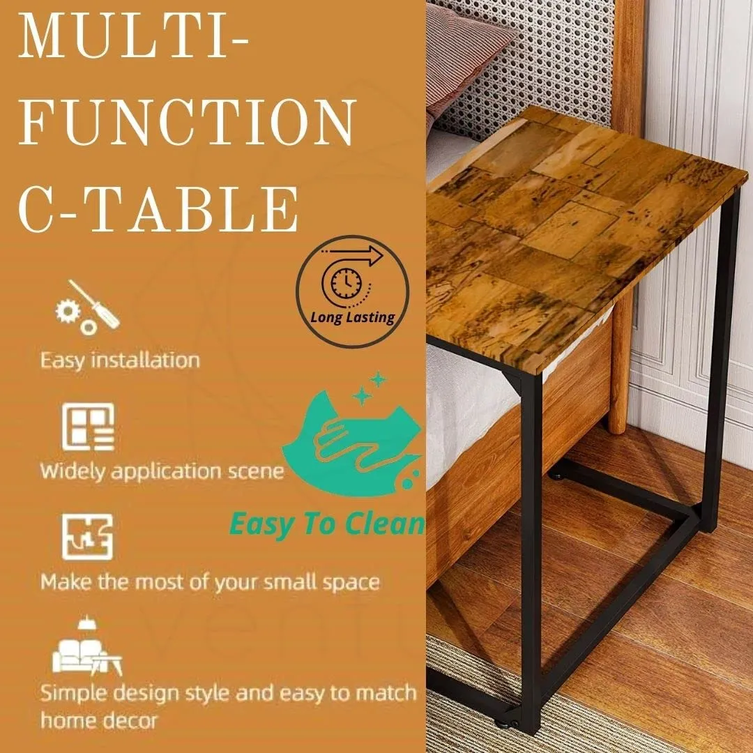 Oliviahome Sofa Side End Table, C Shaped Table Laptop Holder, End Stand Desk Coffee Tray Side Table, Notebook Tablet Beside Bed Sofa Portable Workstation, Over Bed Table (Walnut)