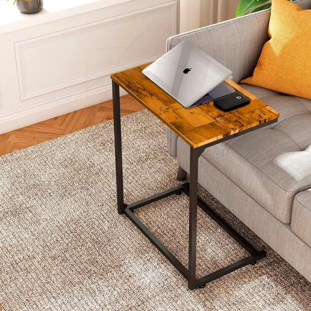 Oliviahome Sofa Side End Table, C Shaped Table Laptop Holder, End Stand Desk Coffee Tray Side Table, Notebook Tablet Beside Bed Sofa Portable Workstation, Over Bed Table (Walnut)