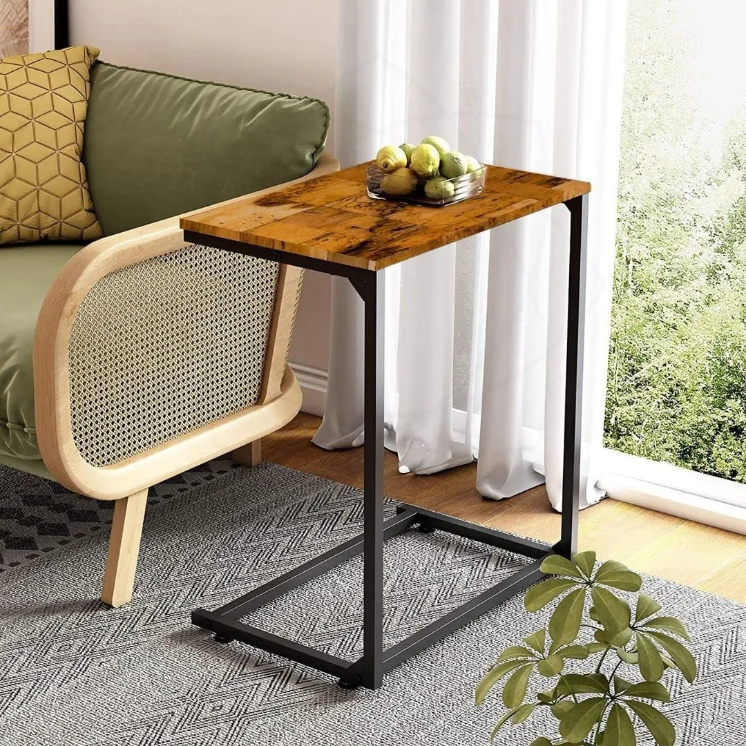 Oliviahome Sofa Side End Table, C Shaped Table Laptop Holder, End Stand Desk Coffee Tray Side Table, Notebook Tablet Beside Bed Sofa Portable Workstation, Over Bed Table (Walnut)