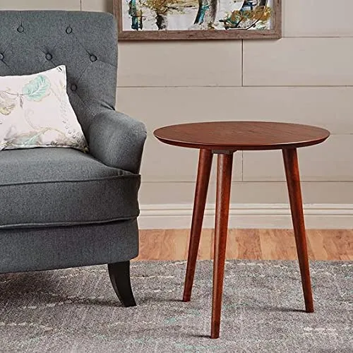 Online Decor Shoppee™ Wooden Round Table Three Legs Bedside Sofa SiDe Modern Coffee Table End Table for Living Room, Bedroom etc. (Brown)