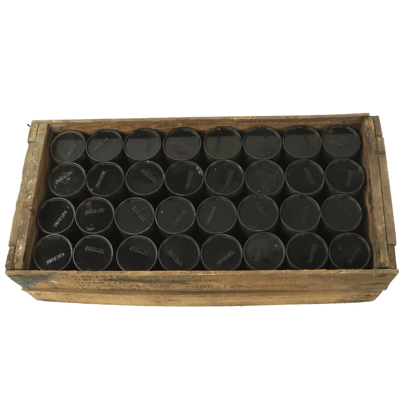 Original U.S. WWII Dated 32 Grenade Canisters in M10A1 Light Weight Service Mask Filter Transit Chest