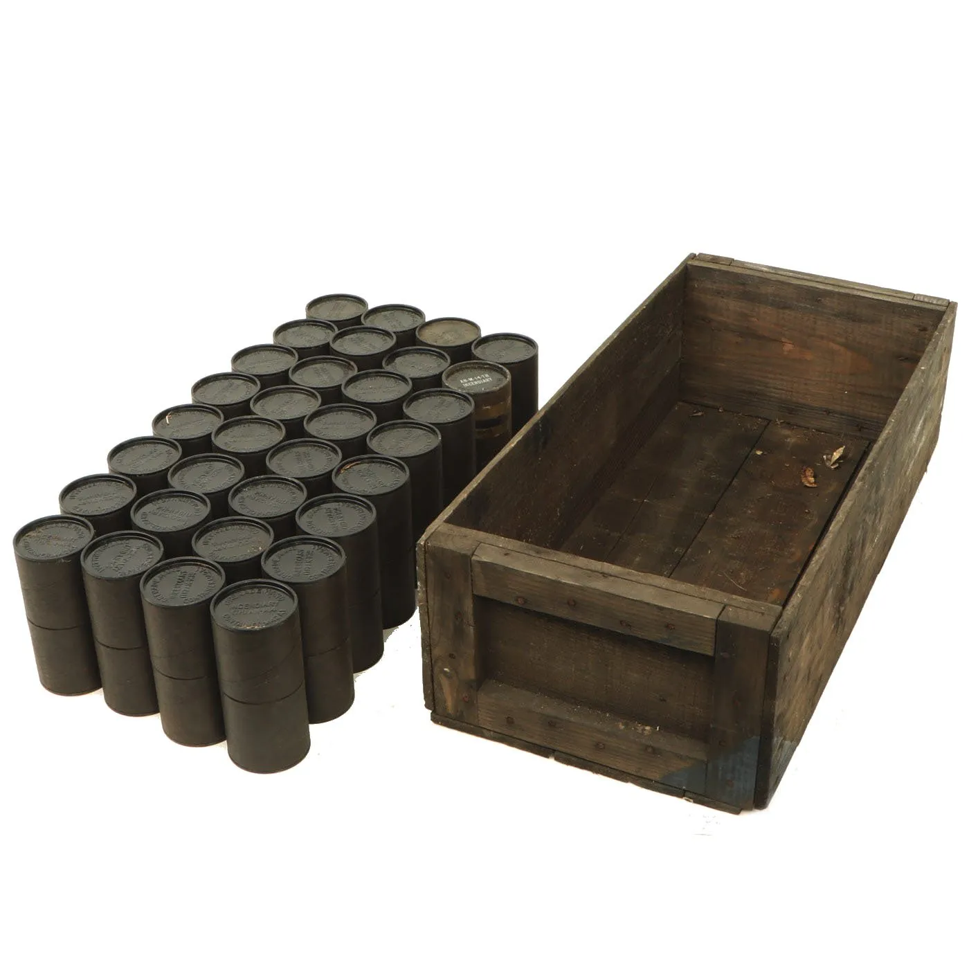 Original U.S. WWII Dated 32 Grenade Canisters in M10A1 Light Weight Service Mask Filter Transit Chest