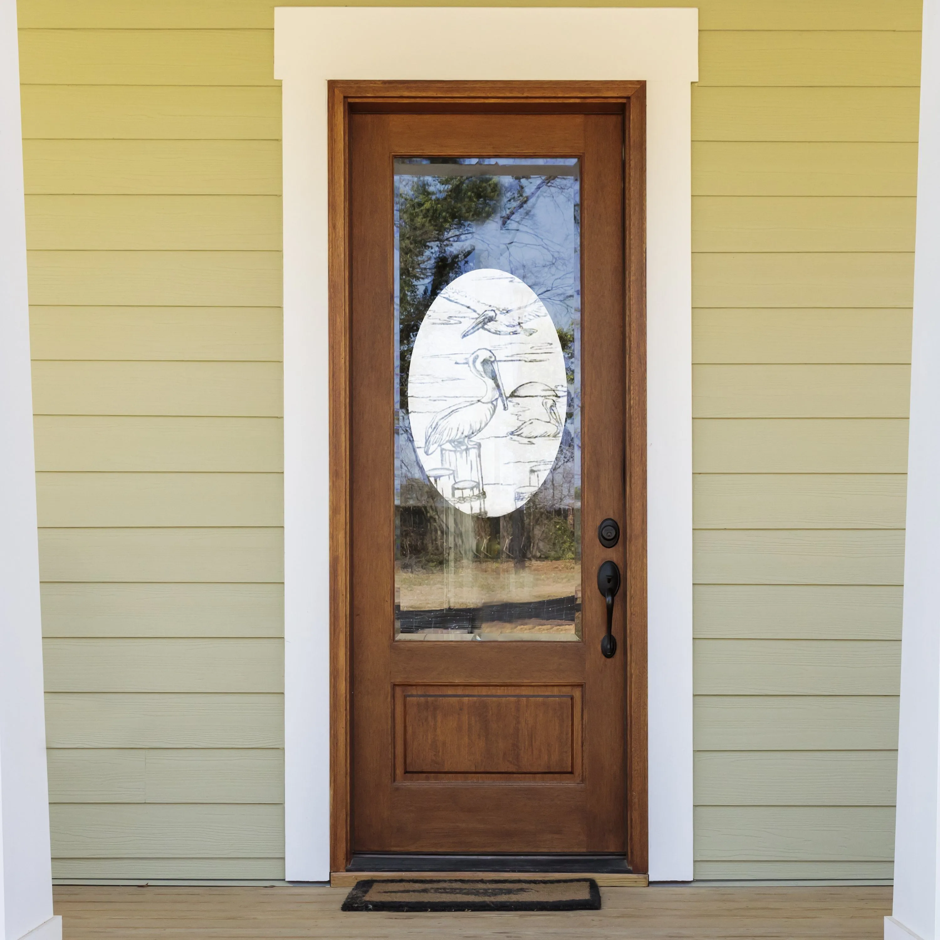Oval Pelican Etched Glass Decals | (Static Cling)