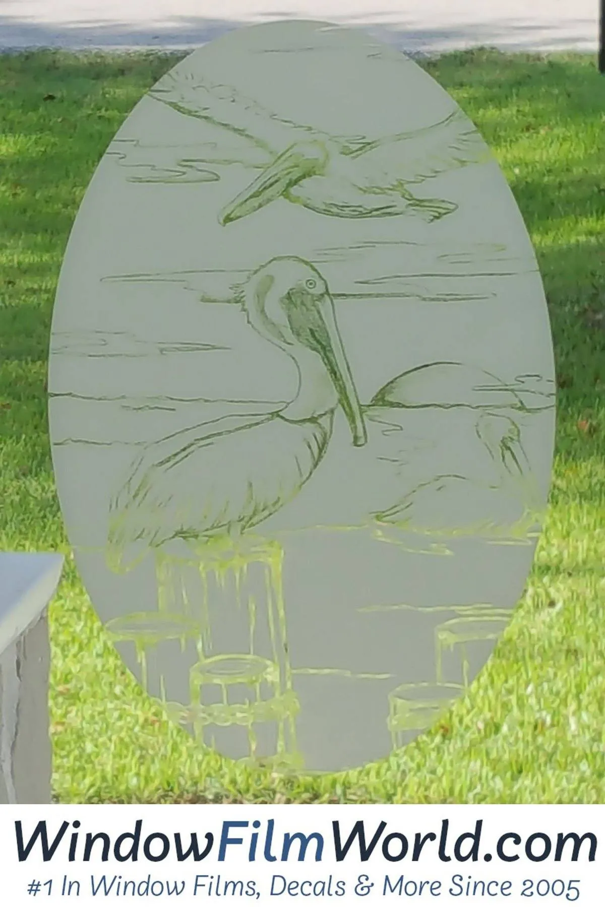 Oval Pelican Etched Glass Decals | (Static Cling)