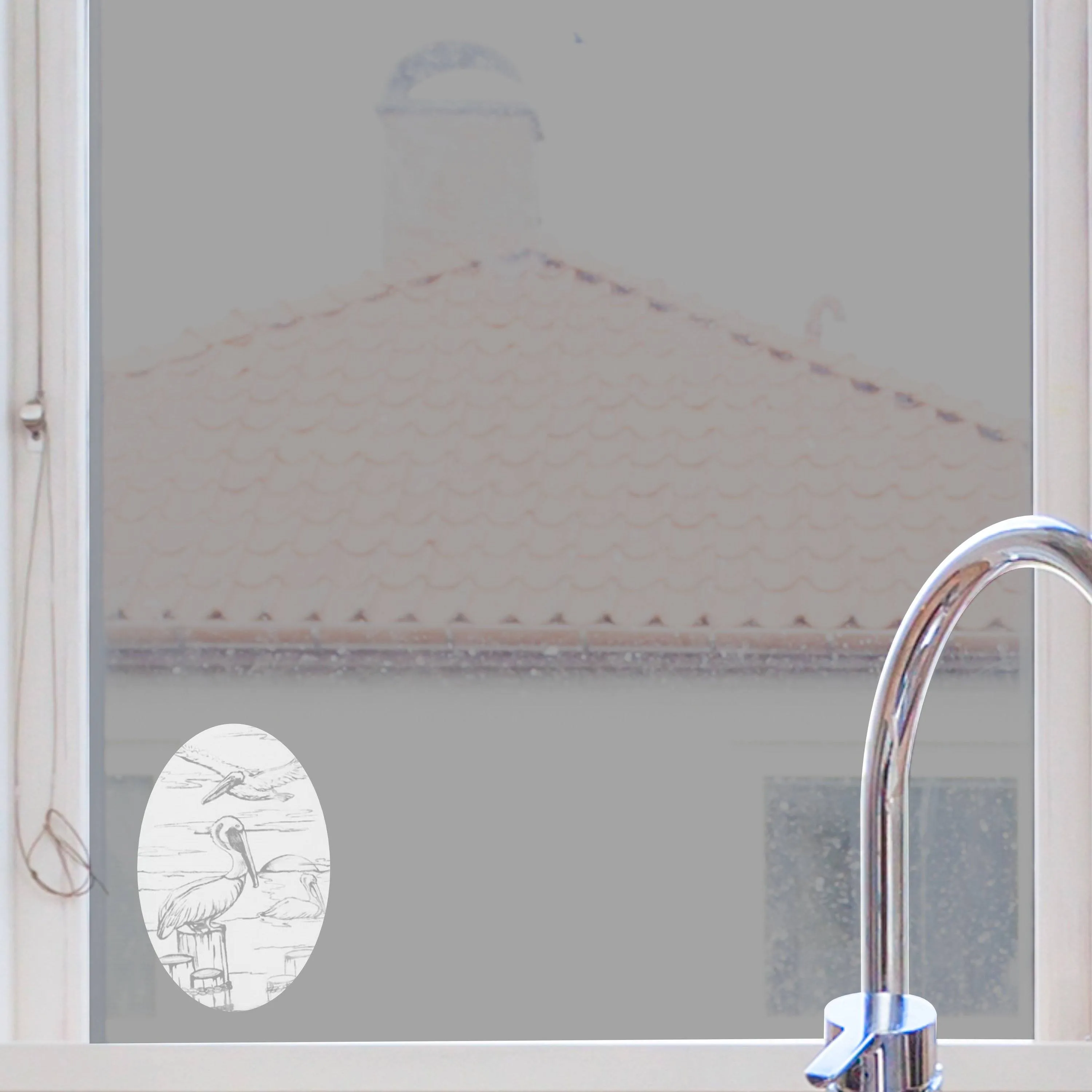 Oval Pelican Etched Glass Decals | (Static Cling)