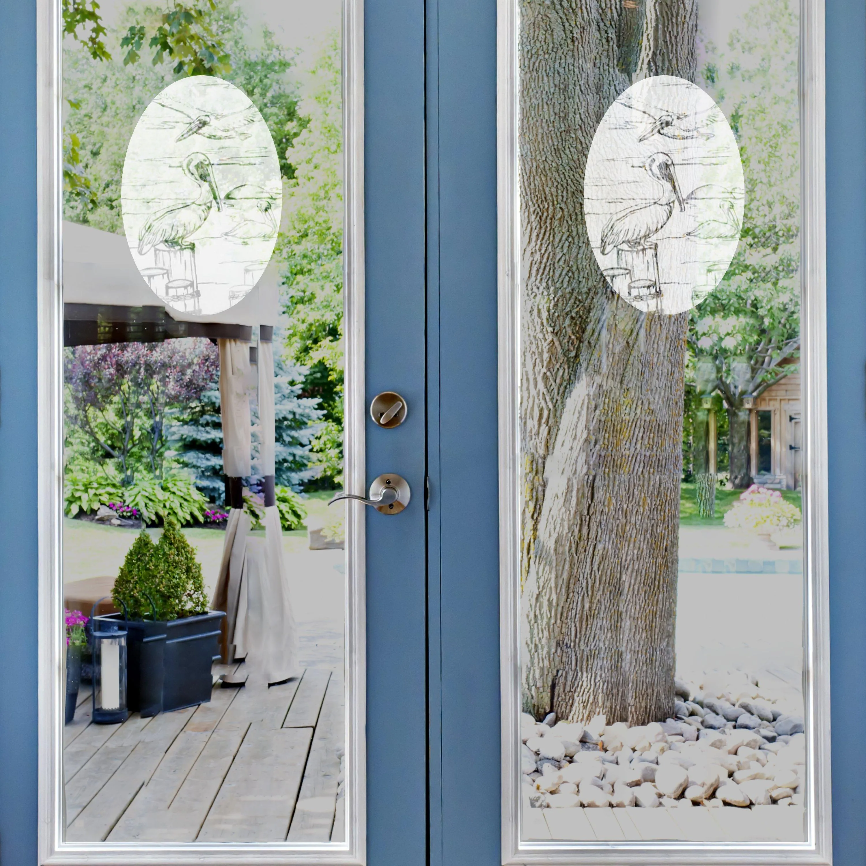 Oval Pelican Etched Glass Decals | (Static Cling)