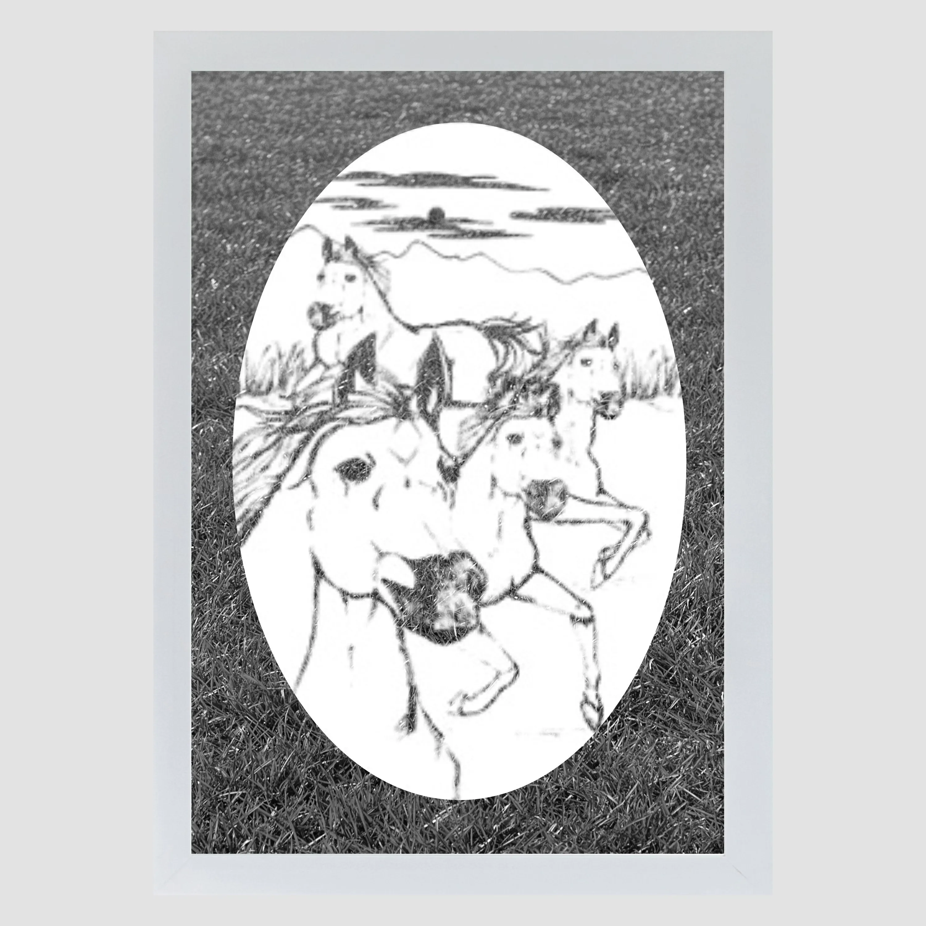 Oval Wild Horses Etched Decals - Static Cling Frosted Glass Sticker