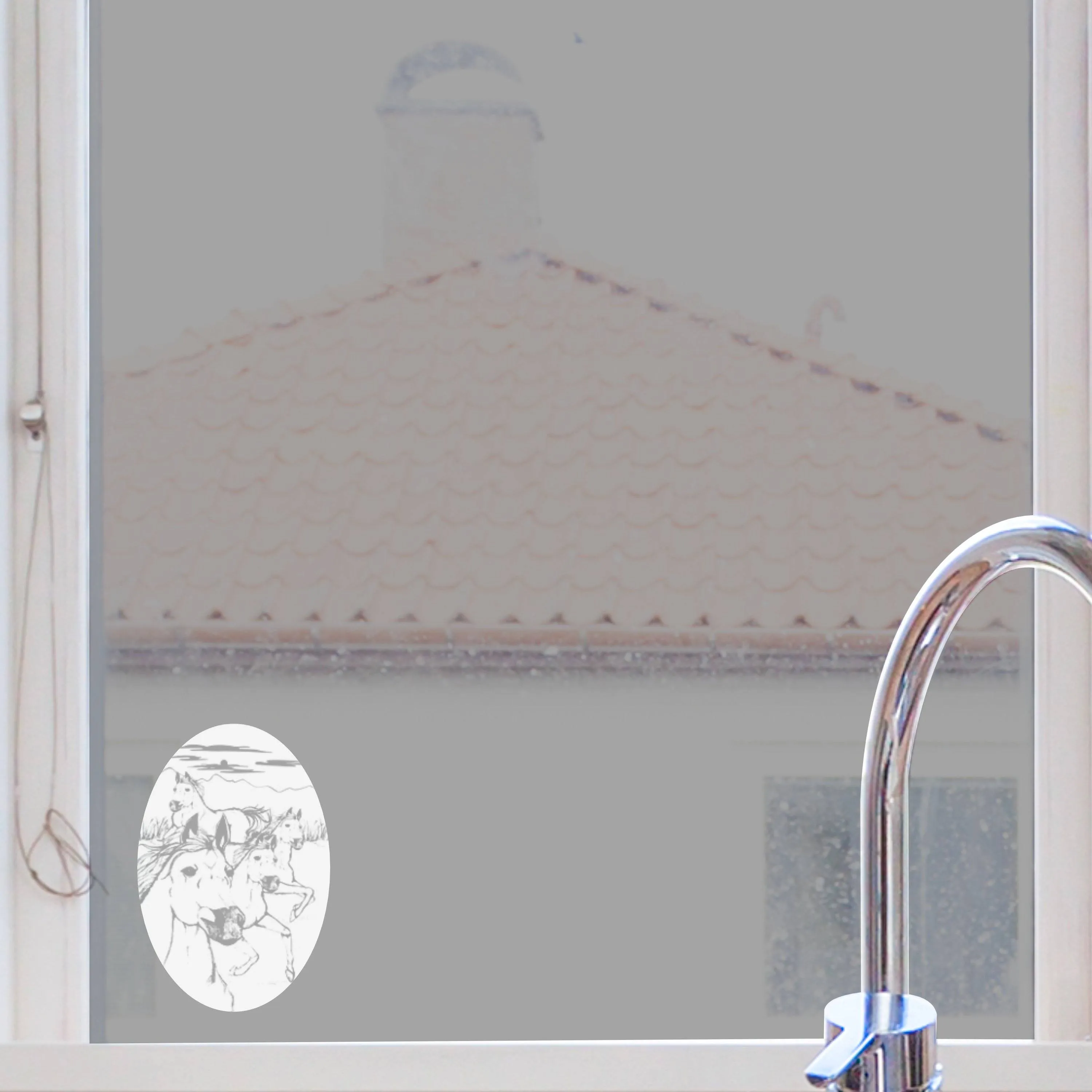 Oval Wild Horses Etched Decals - Static Cling Frosted Glass Sticker