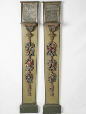 Pair of Antique 18th-century Italian wall boiserie reflectors w/ mirrored top shelf 64½"