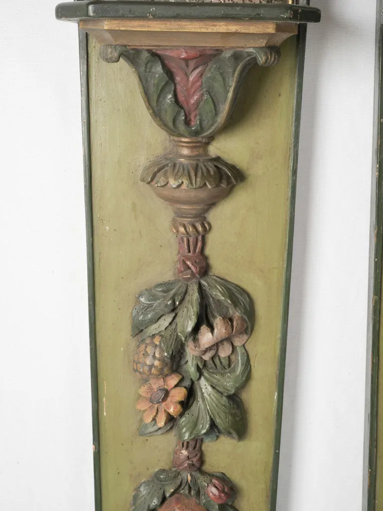 Pair of Antique 18th-century Italian wall boiserie reflectors w/ mirrored top shelf 64½"