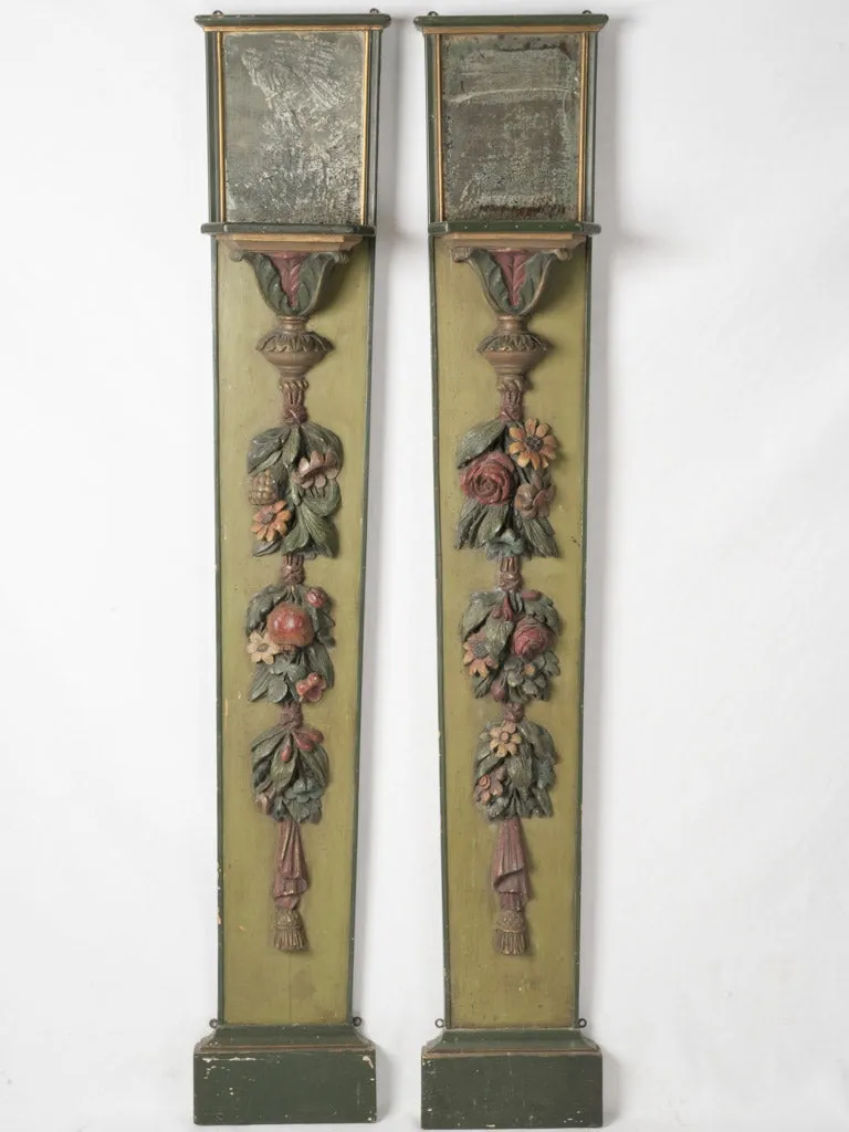 Pair of Antique 18th-century Italian wall boiserie reflectors w/ mirrored top shelf 64½"