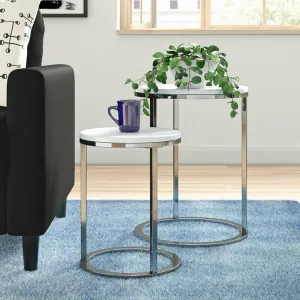 Paloma Set of 2 Round Nesting Tables, Glossy White Tops and Chrome Base
