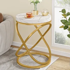 Round End Table, 26" Tall Sofa Side Table with Faux Marble Top