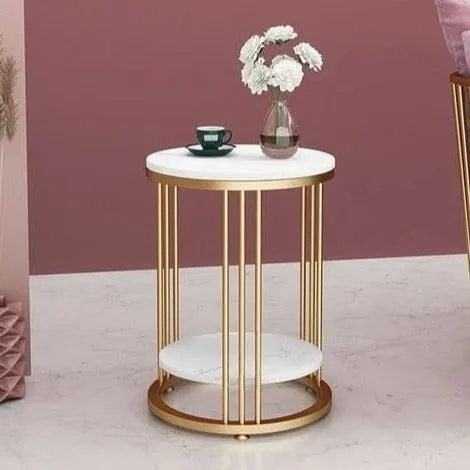 Round Striped Top Side Table With Metal Frame For Living Room/ Bedroom By APT