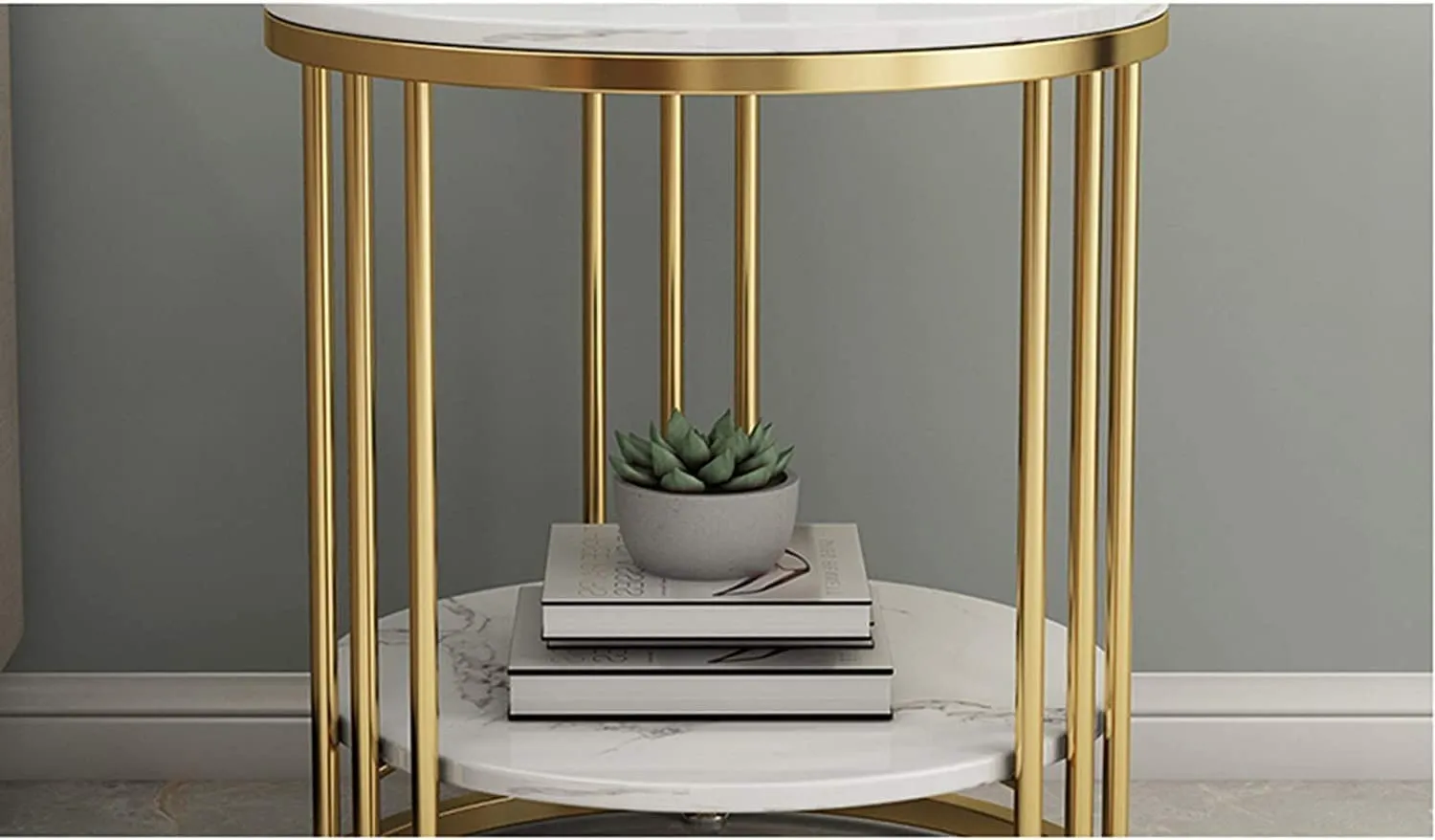 Round Striped Top Side Table With Metal Frame For Living Room/ Bedroom By APT