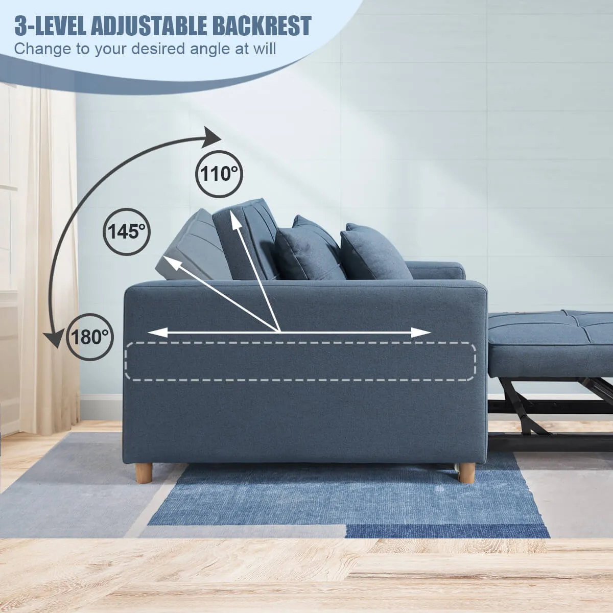 Set of 2 Sofa Bed 3-in-1 Convertible Chair Multi-Functional Adjustable Recliner, Sofa, Bed(Blue Gray)