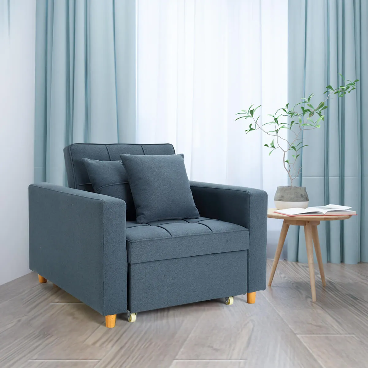 Set of 2 Sofa Bed 3-in-1 Convertible Chair Multi-Functional Adjustable Recliner, Sofa, Bed(Blue Gray)
