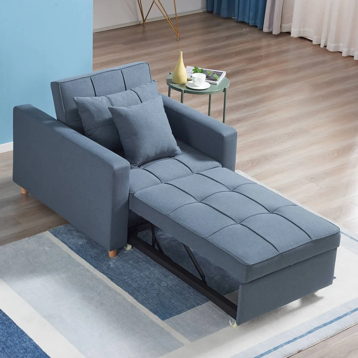 Set of 2 Sofa Bed 3-in-1 Convertible Chair Multi-Functional Adjustable Recliner, Sofa, Bed(Blue Gray)