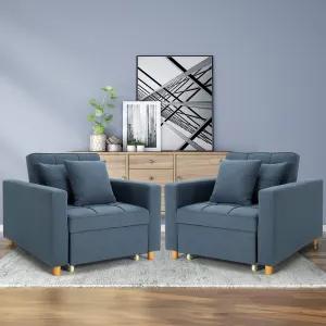 Set of 2 Sofa Bed 3-in-1 Convertible Chair Multi-Functional Adjustable Recliner, Sofa, Bed(Blue Gray)