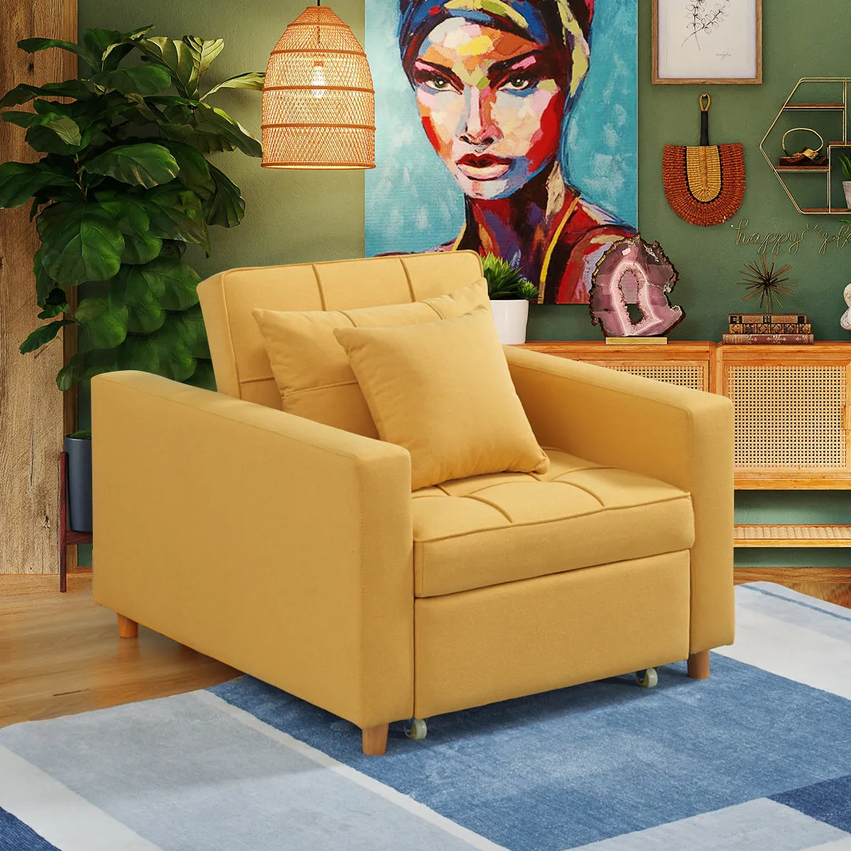 Set of 2 Sofa Bed 3-in-1 Convertible Chair Multi-Functional Adjustable Recliner, Sofa, Bed(Yellow)