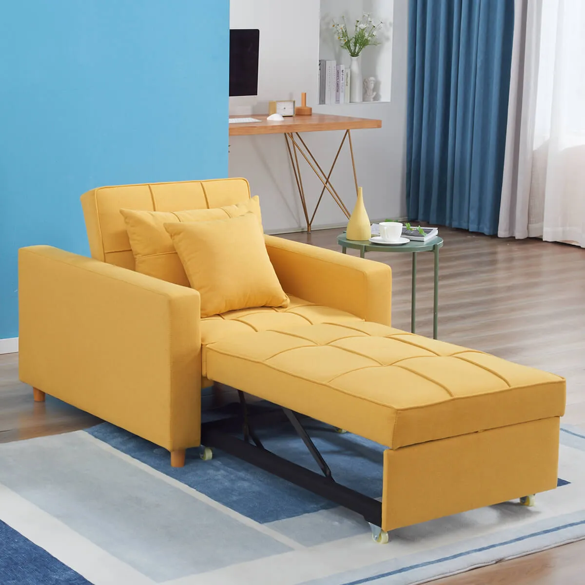 Set of 2 Sofa Bed 3-in-1 Convertible Chair Multi-Functional Adjustable Recliner, Sofa, Bed(Yellow)