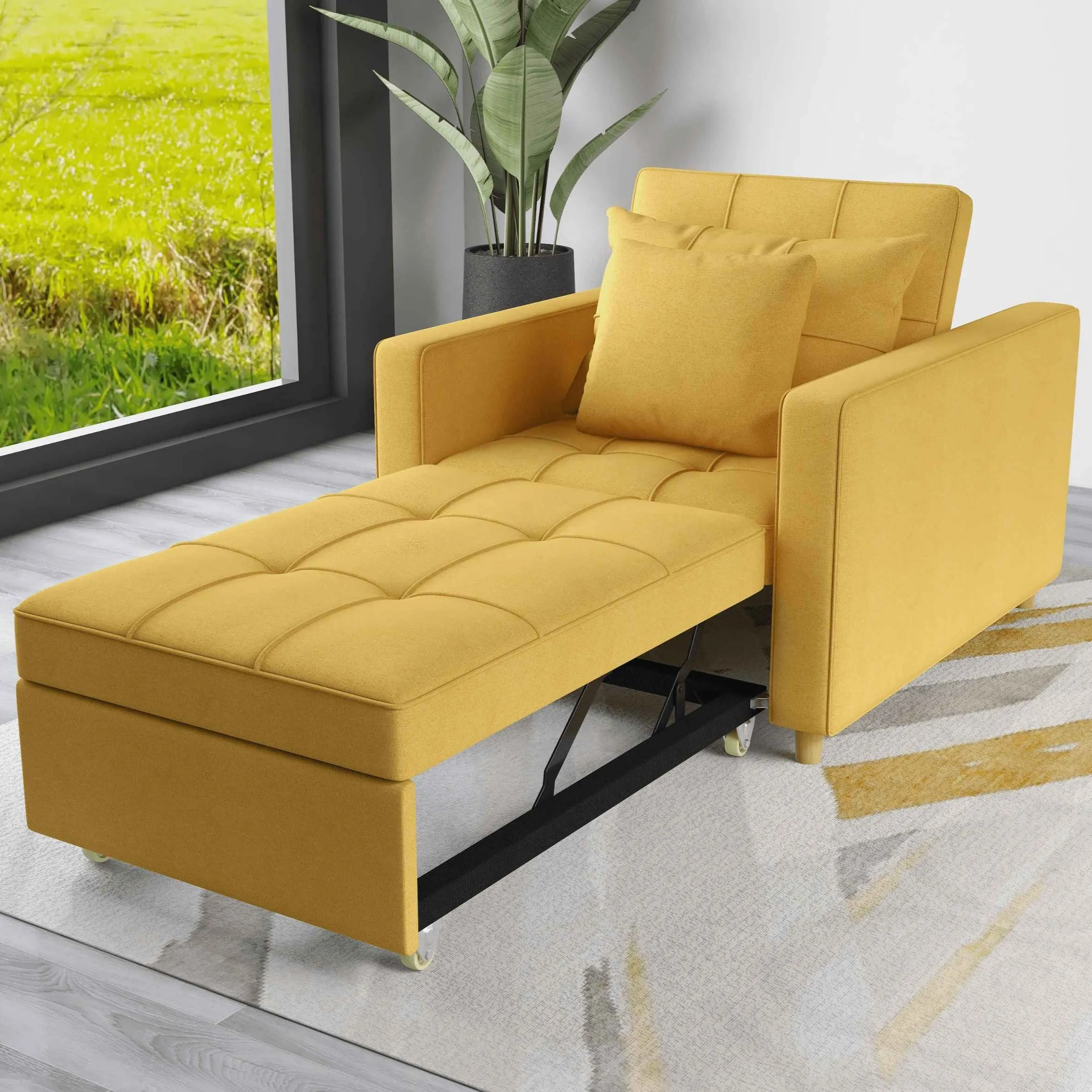 Set of 2 Sofa Bed 3-in-1 Convertible Chair Multi-Functional Adjustable Recliner, Sofa, Bed(Yellow)