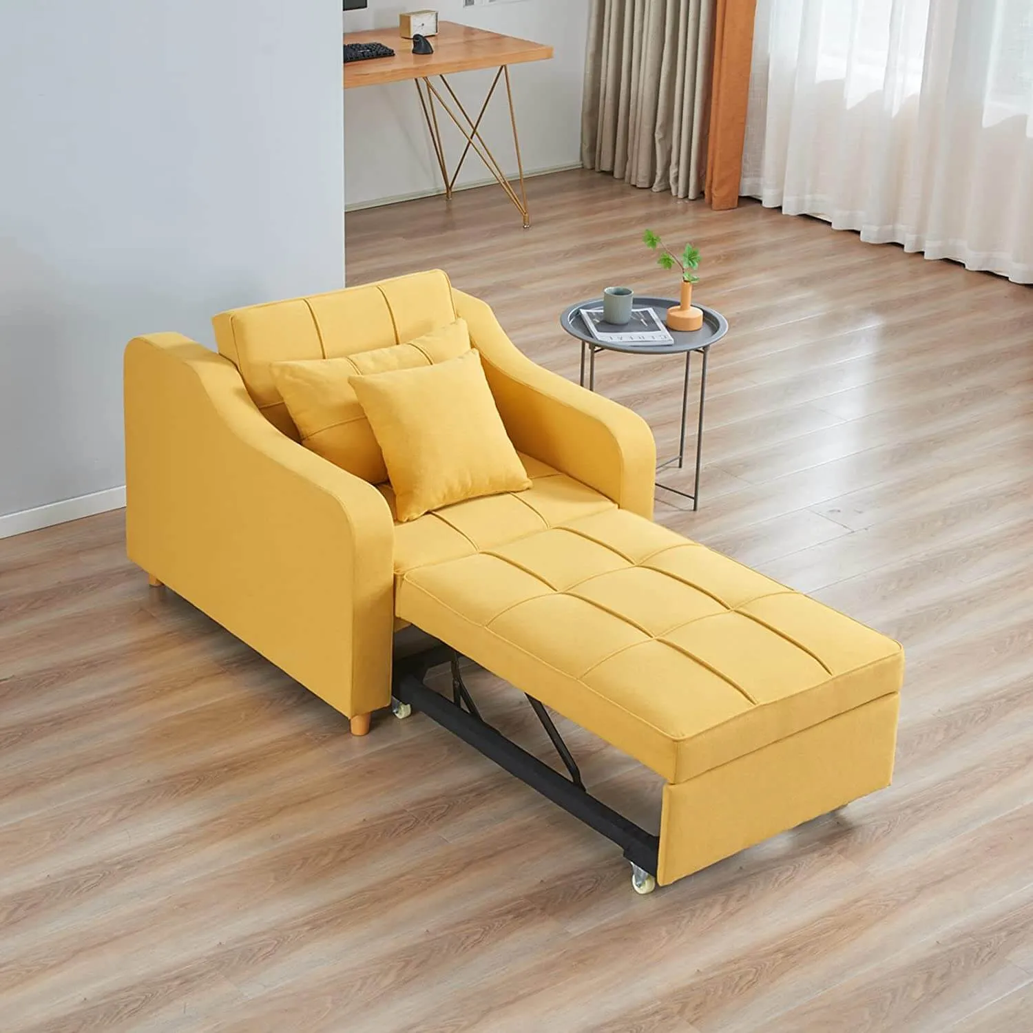 Set of 2 Upgrade Sofa Bed 3-in-1 Convertible Chair Multi-Functional Sofa Bed Adjustable Recliner(Yellow)