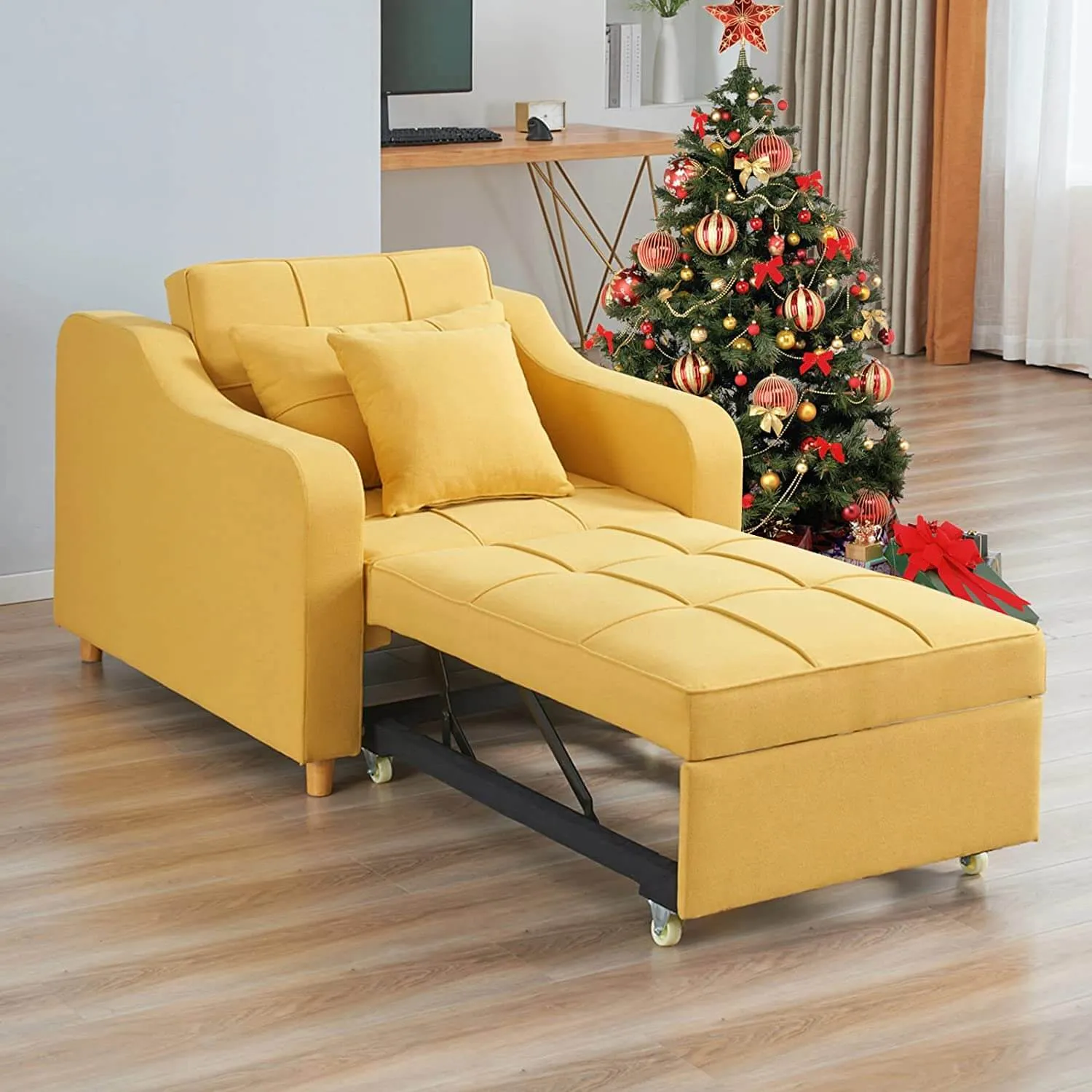 Set of 2 Upgrade Sofa Bed 3-in-1 Convertible Chair Multi-Functional Sofa Bed Adjustable Recliner(Yellow)