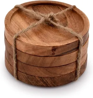 SHAHAZ CRAFTS Wooden Coasters for Drinks/Natural Acacia Wood Drink Coaster Set for Drinking Glasses, Tabletop Protection for Any Table Type, Set of 4