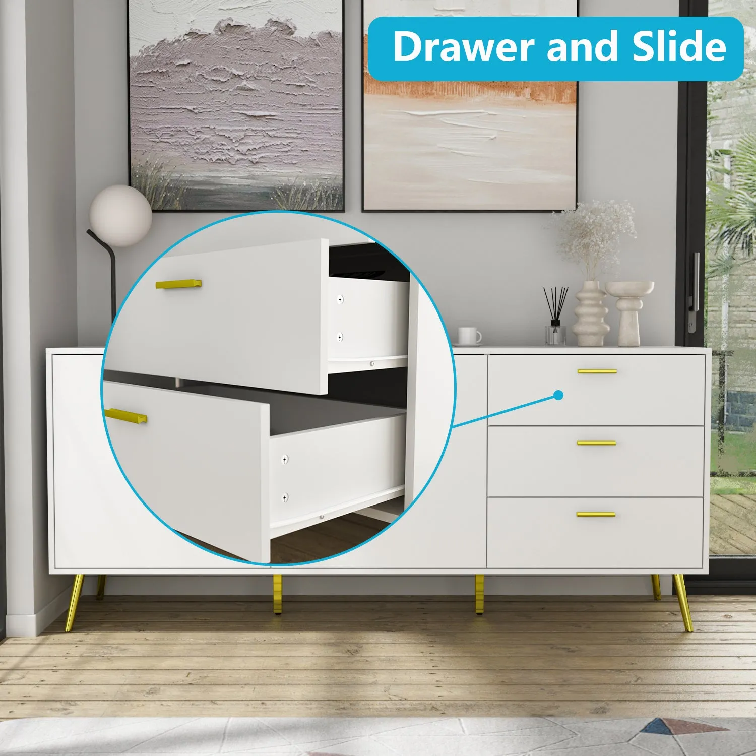 Sideboard Buffet Server Wide Stand Cabinet with Large Storage