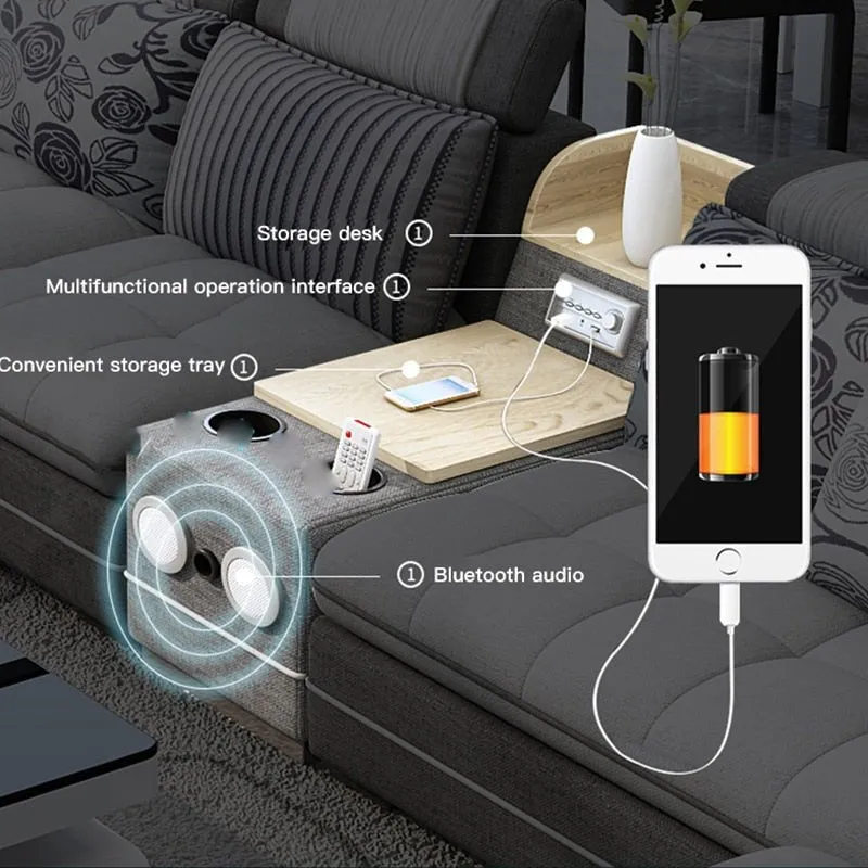 Speaker Sound System Bluetooth U-Shaped Living Room Sofa Bed Sets