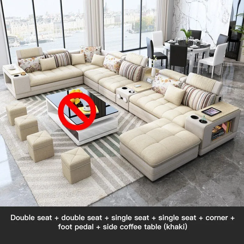 Speaker Sound System Bluetooth U-Shaped Living Room Sofa Bed Sets