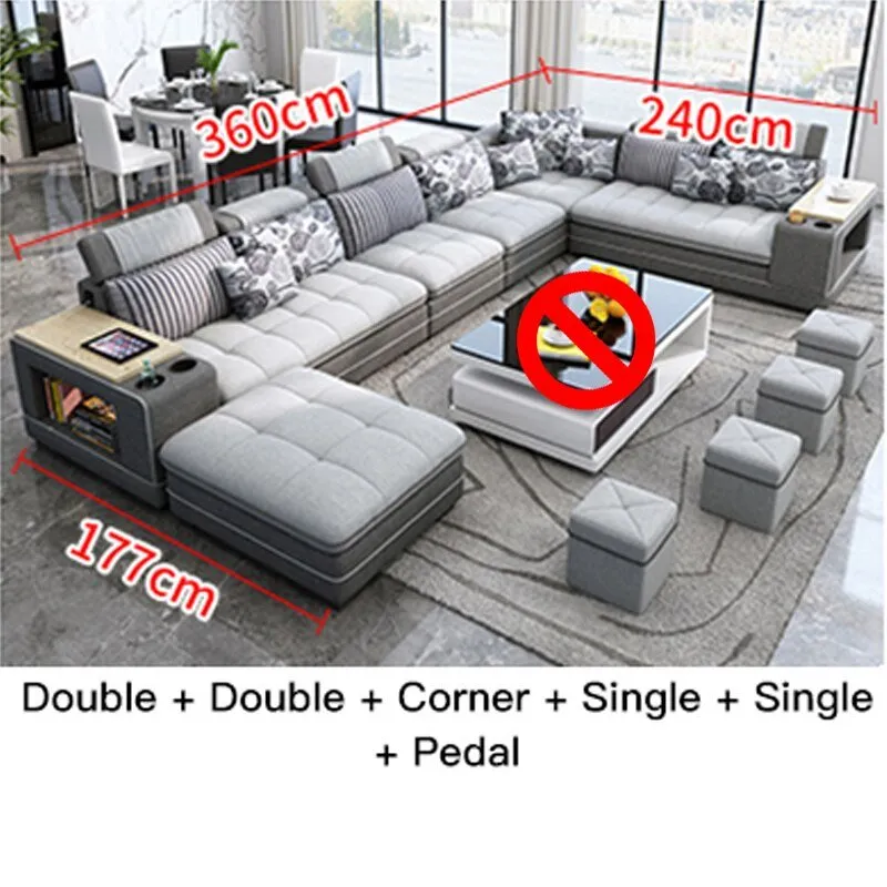 Speaker Sound System Bluetooth U-Shaped Living Room Sofa Bed Sets