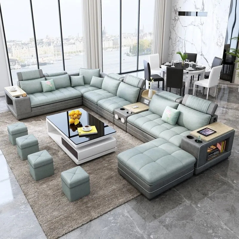 Speaker Sound System Bluetooth U-Shaped Living Room Sofa Bed Sets