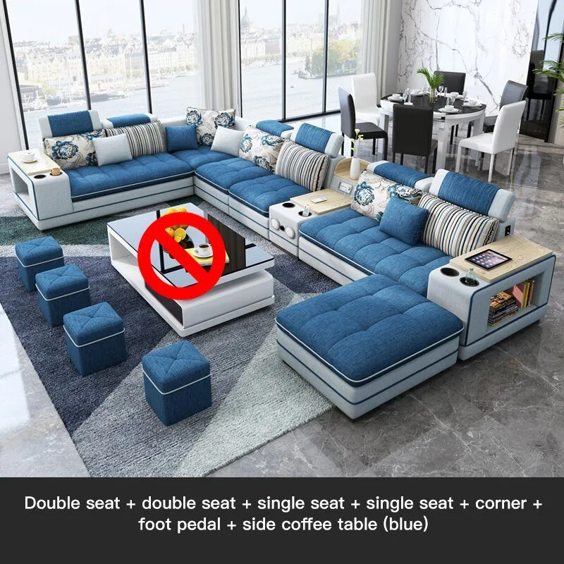 Speaker Sound System Bluetooth U-Shaped Living Room Sofa Bed Sets