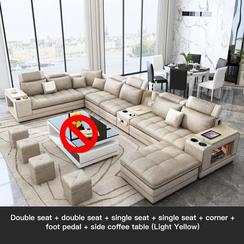 Speaker Sound System Bluetooth U-Shaped Living Room Sofa Bed Sets