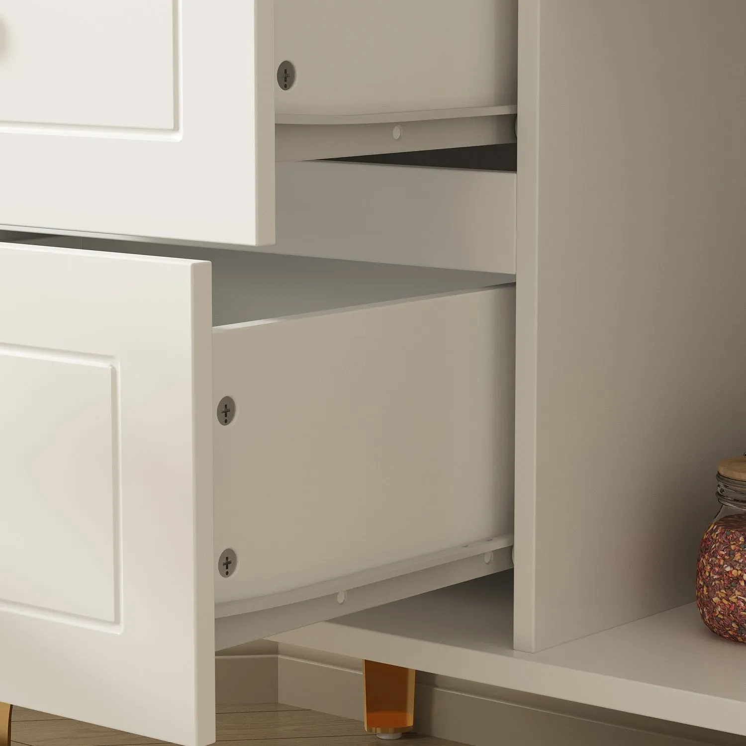 Storage Cabinet Freestanding Living Room Cabinet with 5 Drawers & Glass Door