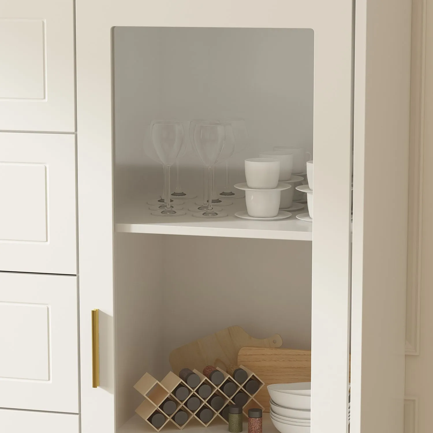 Storage Cabinet Freestanding Living Room Cabinet with 5 Drawers & Glass Door