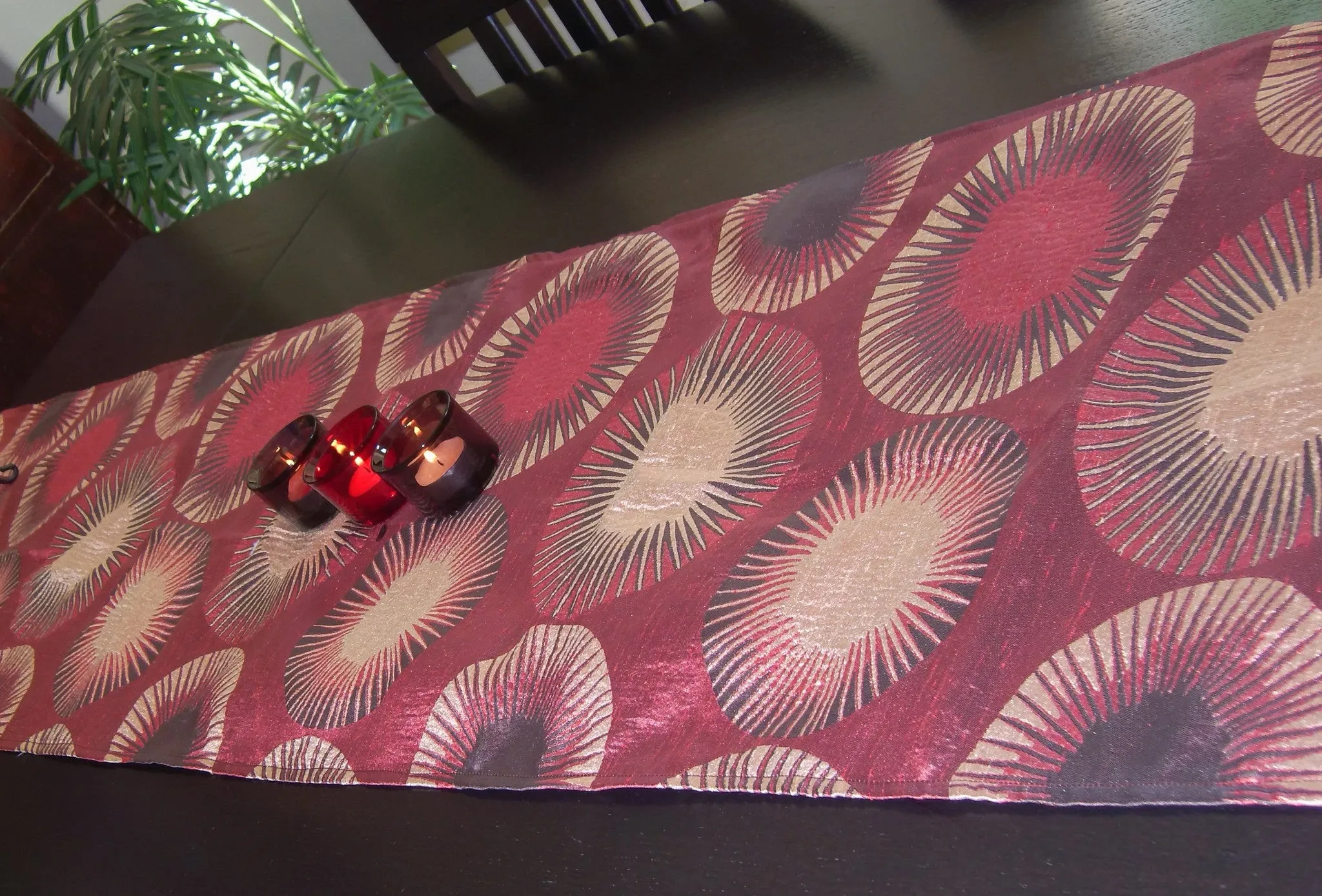 Table Runner 507 Maroon Tassels Home Linen Table Cloth Shieno