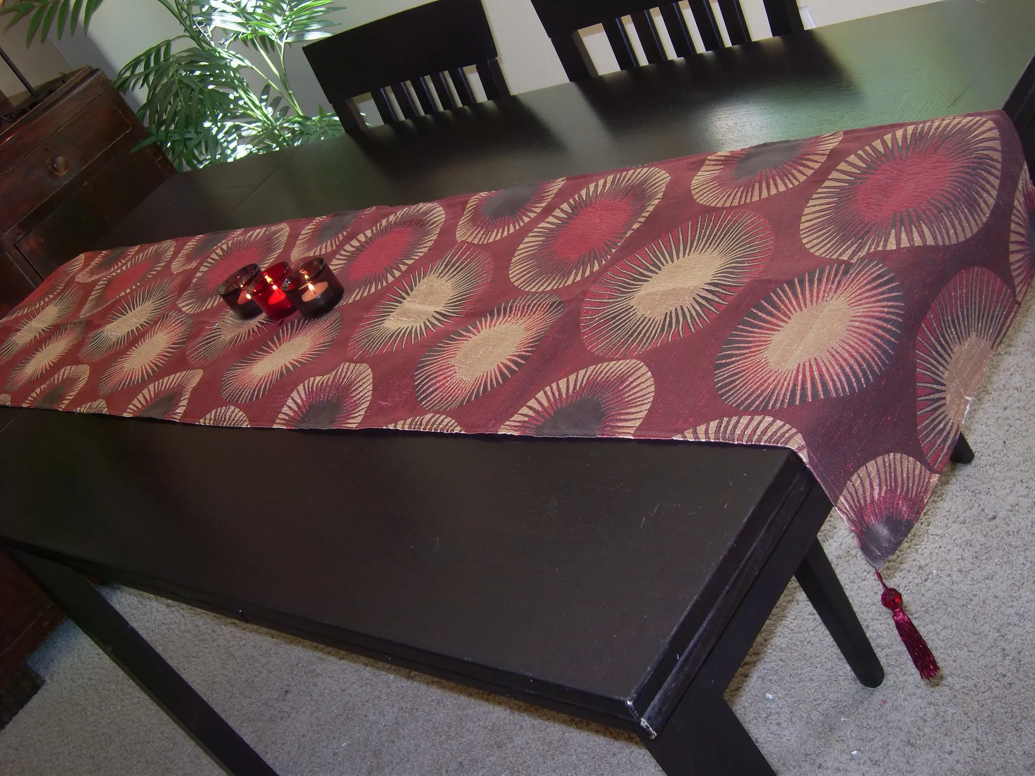 Table Runner 507 Maroon Tassels Home Linen Table Cloth Shieno