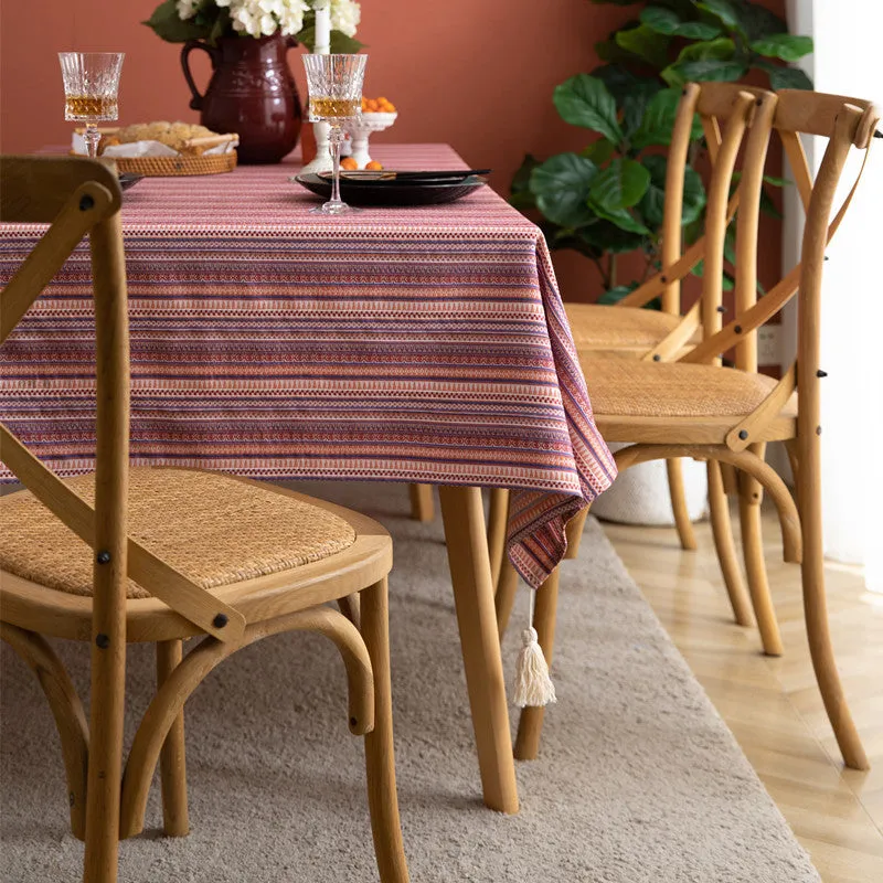 Tablecloth Ethnic Style Bohemian Polyester Cotton Yarn-Dyed Flower Striped